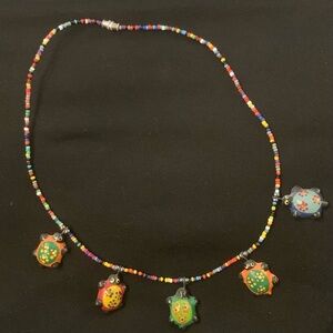 Colorful Beaded Turtle Pendant Necklace - Multicolor